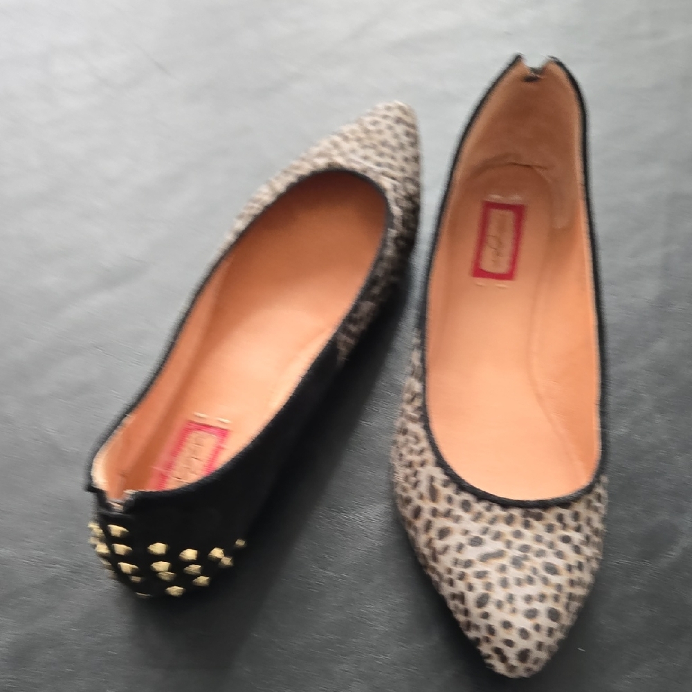 Halogen Leopard and Black Studded Flats